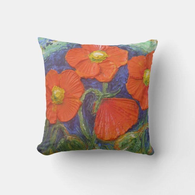 Orange Poppies Throw Pillow (Front)