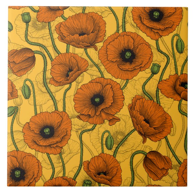 Orange Poppies Tile (Front)