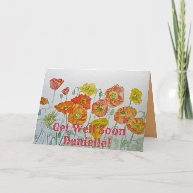 Orange Poppies Watercolour Get Well Soon Card (Front)