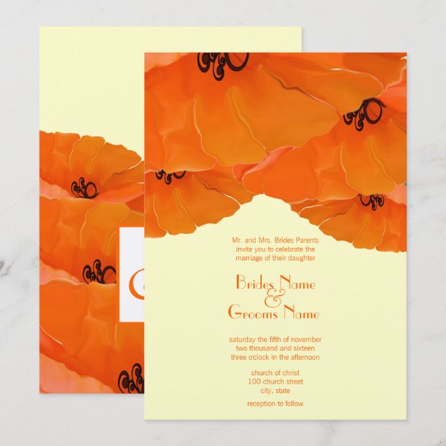 Orange Poppies Wedding Invitation (Front/Back)