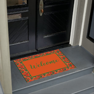 Orange poppies Welcome Door Mat