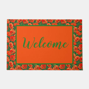 Orange poppies Welcome Door Mat