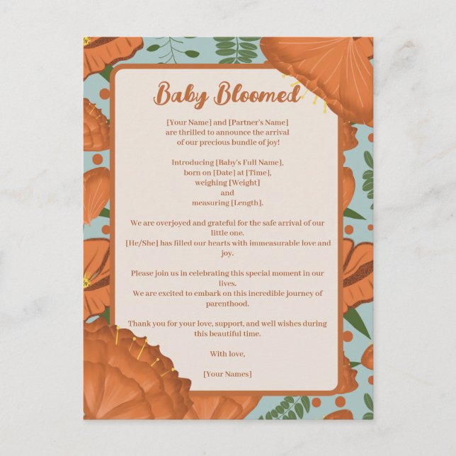 Orange Poppy Baby Bloomed| Spring Garden Theme Postcard (Front)