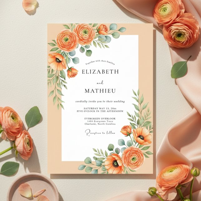 Orange Poppy Botanical Romance Wedding Invitation (Creator Uploaded)