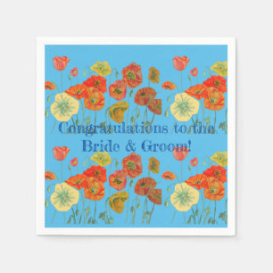 Orange Poppy Bride & Groom Serviette Napkins Blue