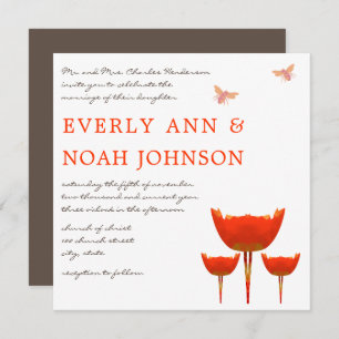 Orange Poppy & Bumble Bee Wedding  Invitation