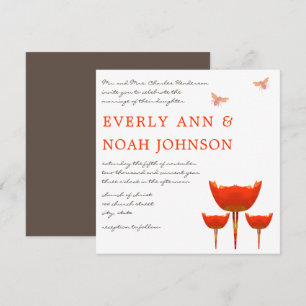 Orange Poppy & Bumble Bee Wedding Invitation