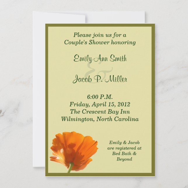 Orange Poppy Couple's Shower Invitations (Front)