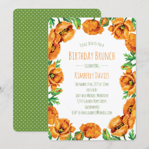 Orange Poppy Dot Birthday Brunch Invitation