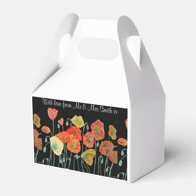 Orange Poppy  Floral Wedding Cake Favor Box (Front Side)