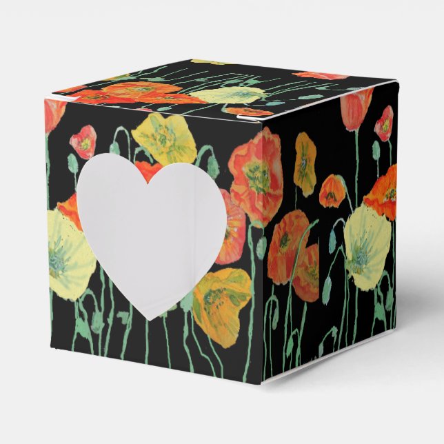 Orange Poppy Floral Wedding Cake Favour Box (Front Side)