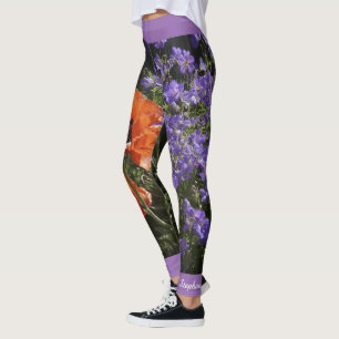Orange Poppy Floral with Name Leggings