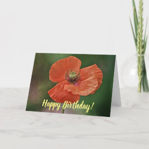 Orange Poppy Flower Birthday Card
