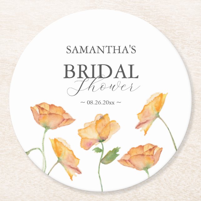 Orange Poppy Flower Drink Coasters (Front)