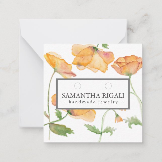 Orange Poppy Flower Necklace Earrings Display Card (Front)