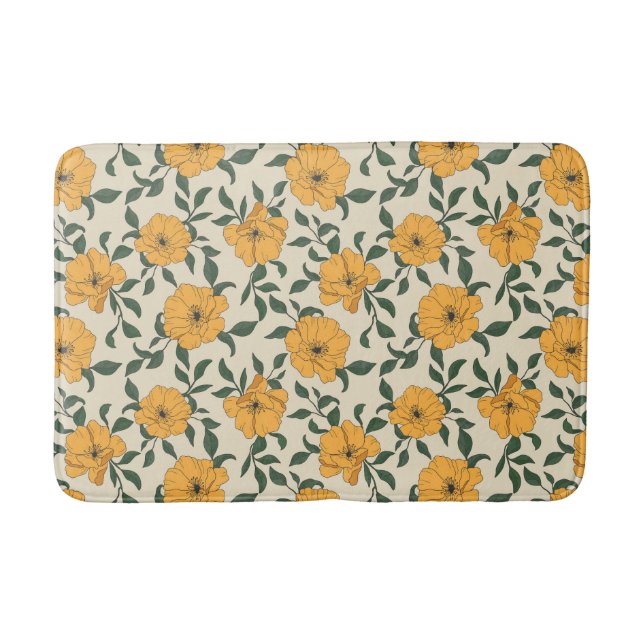 Orange Poppy Flower Pattern Bath Mat (Front)
