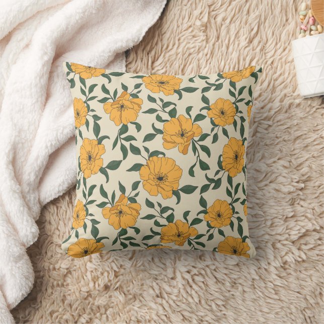 Orange Poppy Flower Pattern Cushion (Blanket)