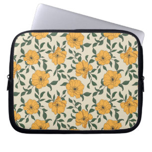Orange Poppy Flower Pattern Laptop Sleeve