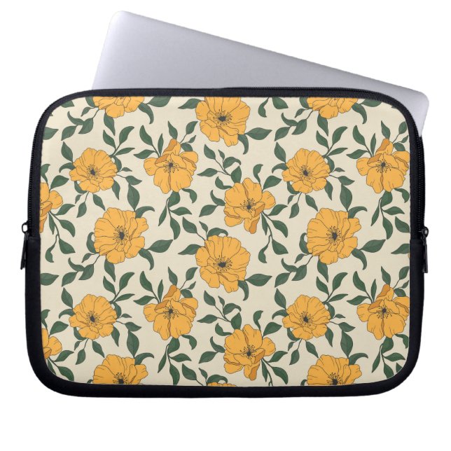 Orange Poppy Flower Pattern Laptop Sleeve (Front)