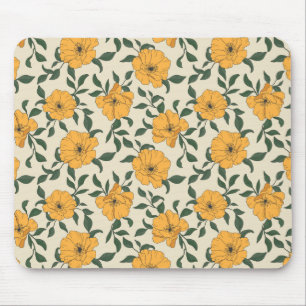 Orange Poppy Flower Pattern Mouse Mat