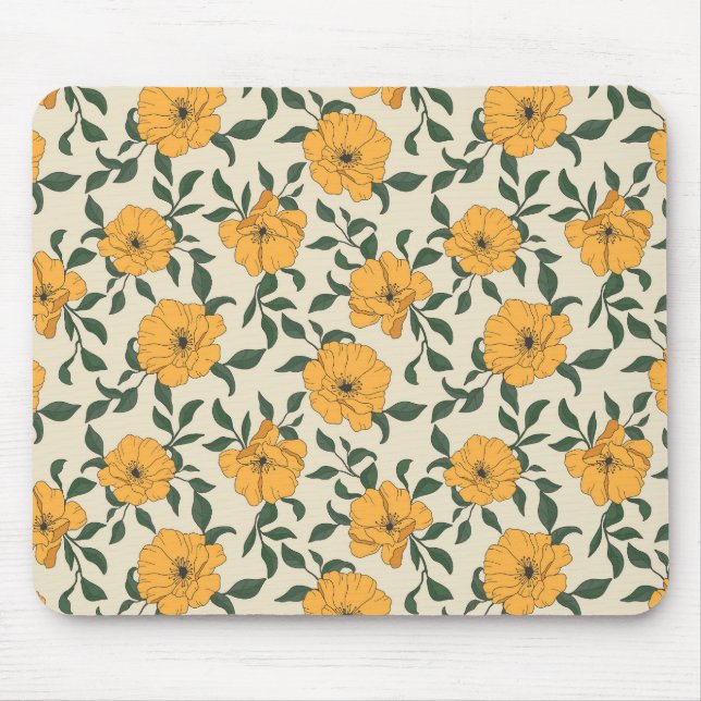 Orange Poppy Flower Pattern Mouse Mat (Front)