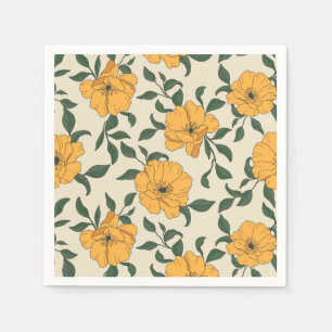 Orange Poppy Flower Pattern Napkin