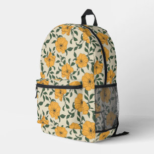 Orange Poppy Flower Pattern Printed Backpack