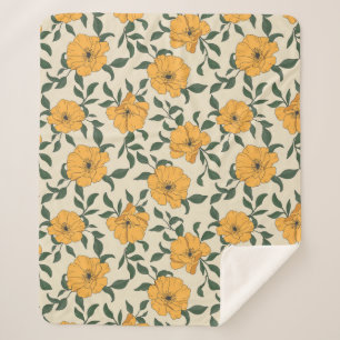 Orange Poppy Flower Pattern Sherpa Blanket