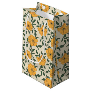 Orange Poppy Flower Pattern Small Gift Bag