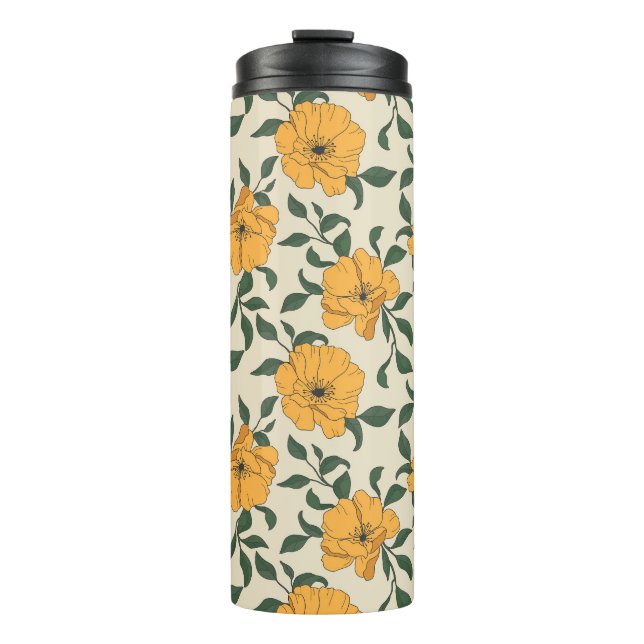 Orange Poppy Flower Pattern Thermal Tumbler (Front)
