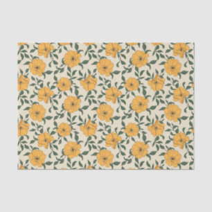 Orange Poppy Flower Pattern Tissue Paper