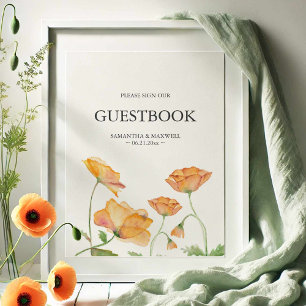 Orange Poppy Flower Wedding Guestbook