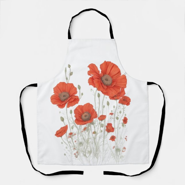 Orange Poppy Flowers Apron (Front)