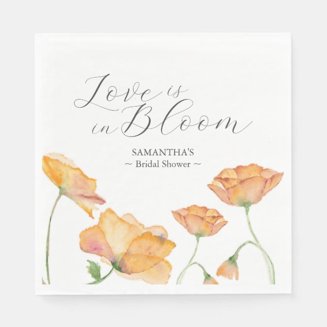 Orange Poppy Flowers Bridal Shower Napkins (Front)