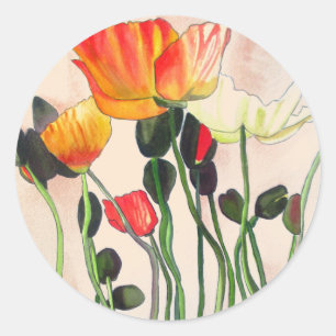 Orange Poppy flowers peach boho wedding Classic Round Sticker