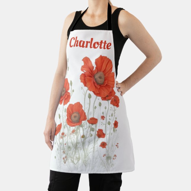 Orange Poppy Flowers Personalised Apron (Insitu)
