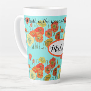 Orange Poppy Flowers 'Put Faith in the Space' Latte Mug