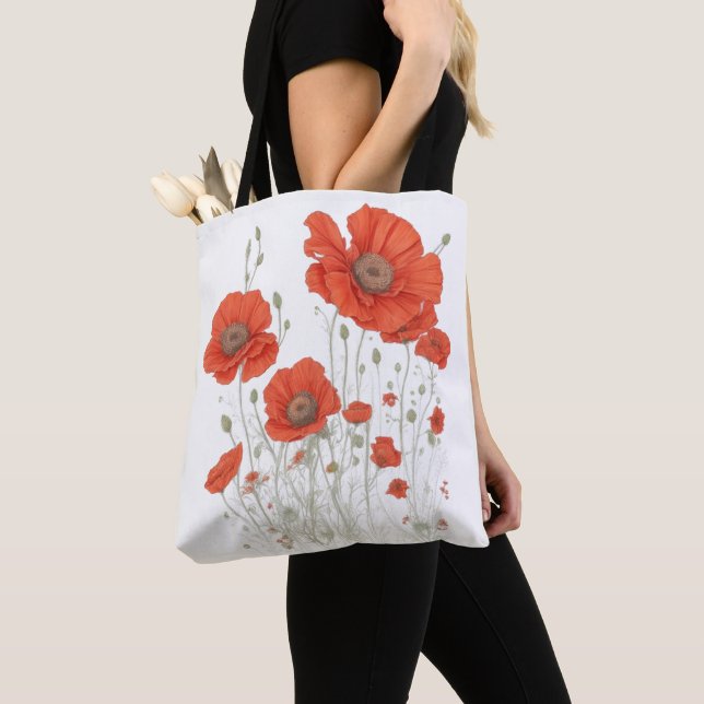 Orange Poppy Flowers Tote Bag (Close Up)