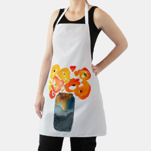 Orange poppy flowers watercolor apron