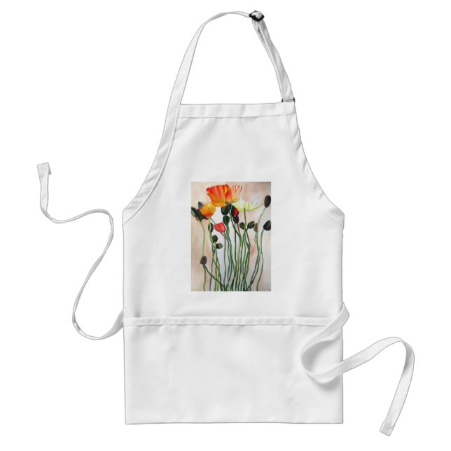 Orange Poppy flowers watercolor art Standard Apron (Front)
