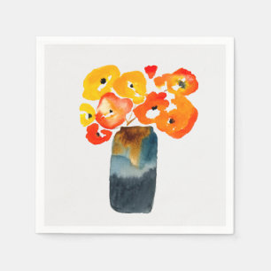 Orange poppy flowers watercolor napkin
