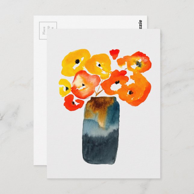 Orange poppy flowers watercolor postcard (Front/Back)