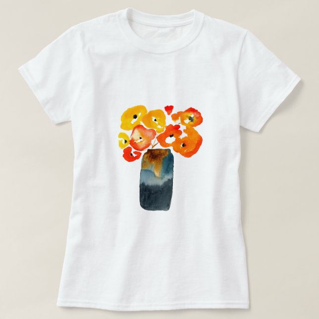 Orange poppy flowers watercolor T-Shirt (Design Front)