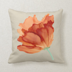Orange poppy hand painted floral-natural cushion