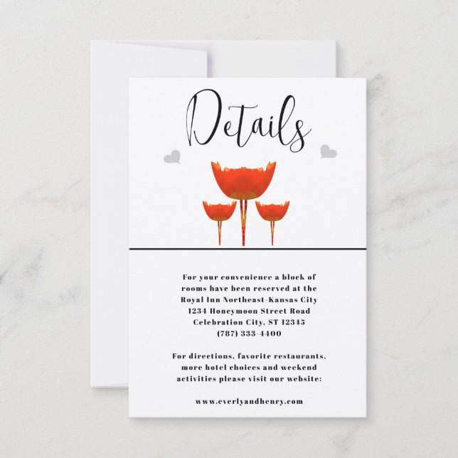 Orange Poppy & Hearts Wedding  Invitation (Front)