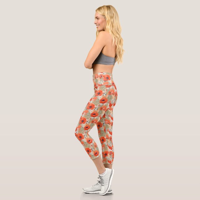 Orange Poppy Meadow Capri Leggings (Left)