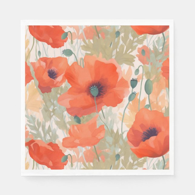 Orange Poppy Meadow Napkin (Front)