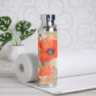 Orange Poppy Meadow Water Bottle