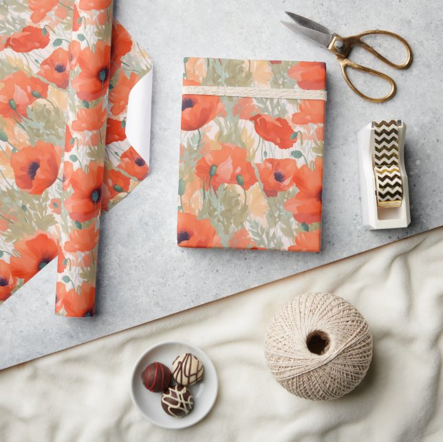 Orange Poppy Meadow Wrapping Paper (Crafts)
