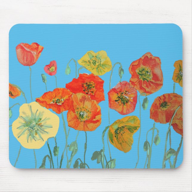 Orange Poppy Poppies Art Computer Mouse Mat Pad (Front)